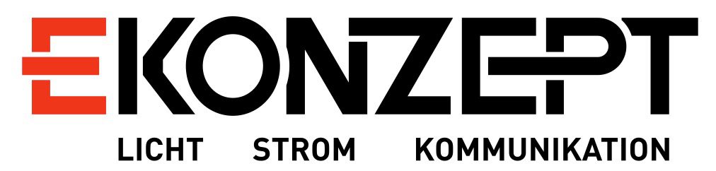 EKONZEPT GmbH & Co. KG Logo: Licht, Strom, Kommunikation in roter und schwarzer Schrift.