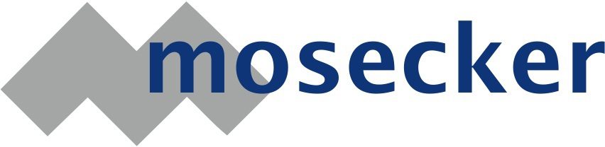 Das Mosecker GmbH & Co. KG Logo zeigt den Firmennamen in blauer Schrift neben einem grauen, abstrakten Symbol.