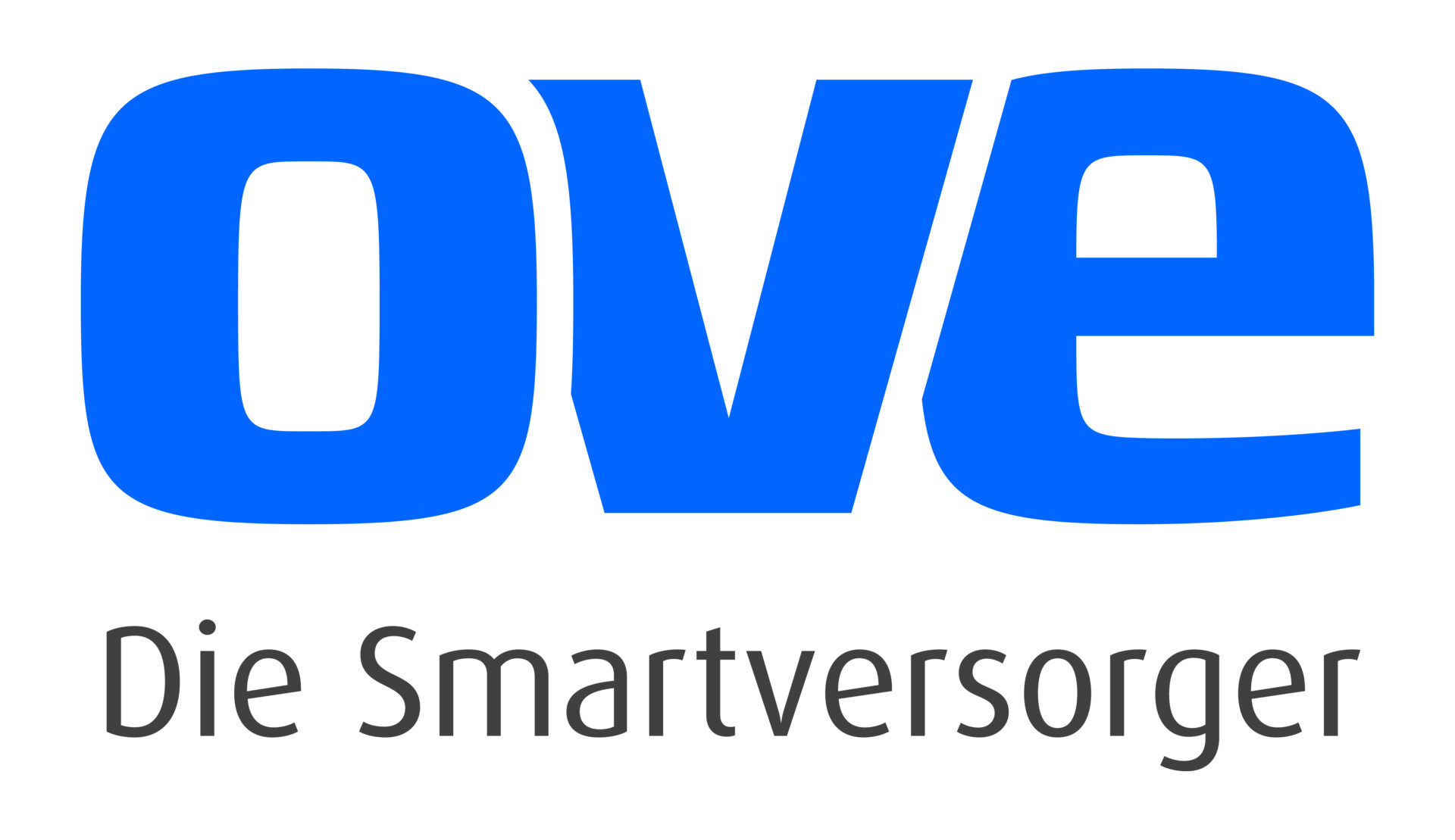 Das OVE GmbH & Co. KG Logo in blau zeigt den Schriftzug 'OVE' und den Claim 'Die Smartversorger'.