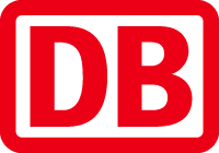 Das rote Deutsche Bahn AG Logo, DB in weißer Schrift auf rotem, abgerundetem Quadrat, als Zeichen der Bahngesellschaft.